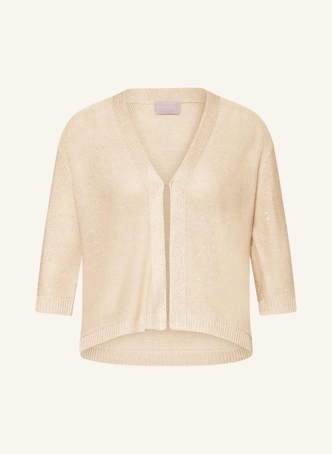 Hemisphere Kardigan Z Lnu, Z Rękawami 3/4 I Cekinami beige