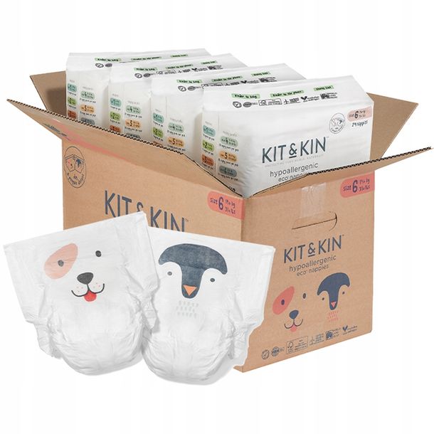 96 Hipoalergicznych pieluszek dla dzieci 6 (Junior 15 kg+) KARTON KIT&KIN
