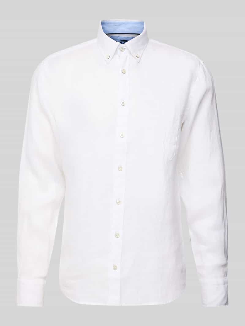 Koszula lniana o kroju regular fit z kołnierzykiem typu button down