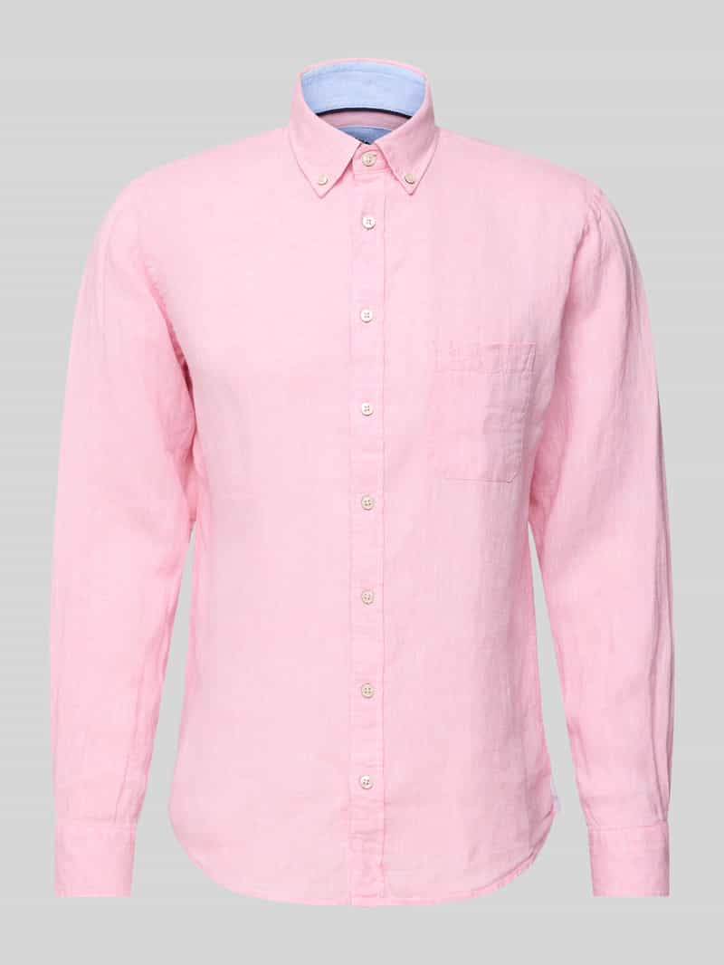 Koszula lniana o kroju regular fit z kołnierzykiem typu button down