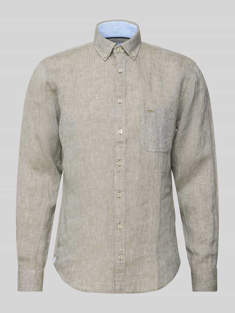 Koszula lniana o kroju regular fit z kołnierzykiem typu button down