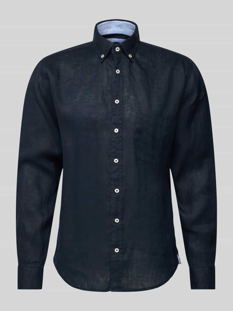 Koszula lniana o kroju regular fit z kołnierzykiem typu button down
