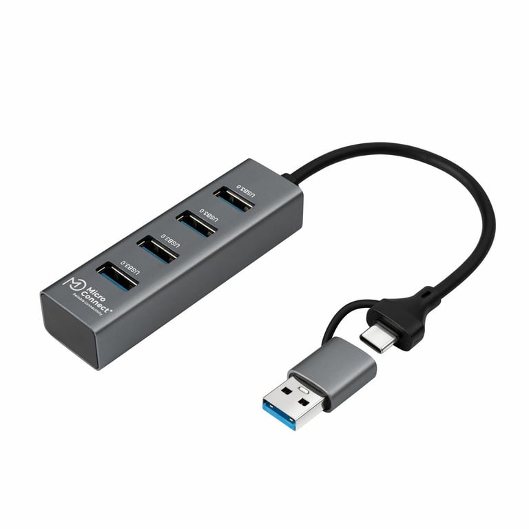 Microconnect USBHUB4-2IN1 huby i koncentratory USB 3.2 Gen 1 (3.1 Gen 1) Type-A 5000 Mbit/s Czarny