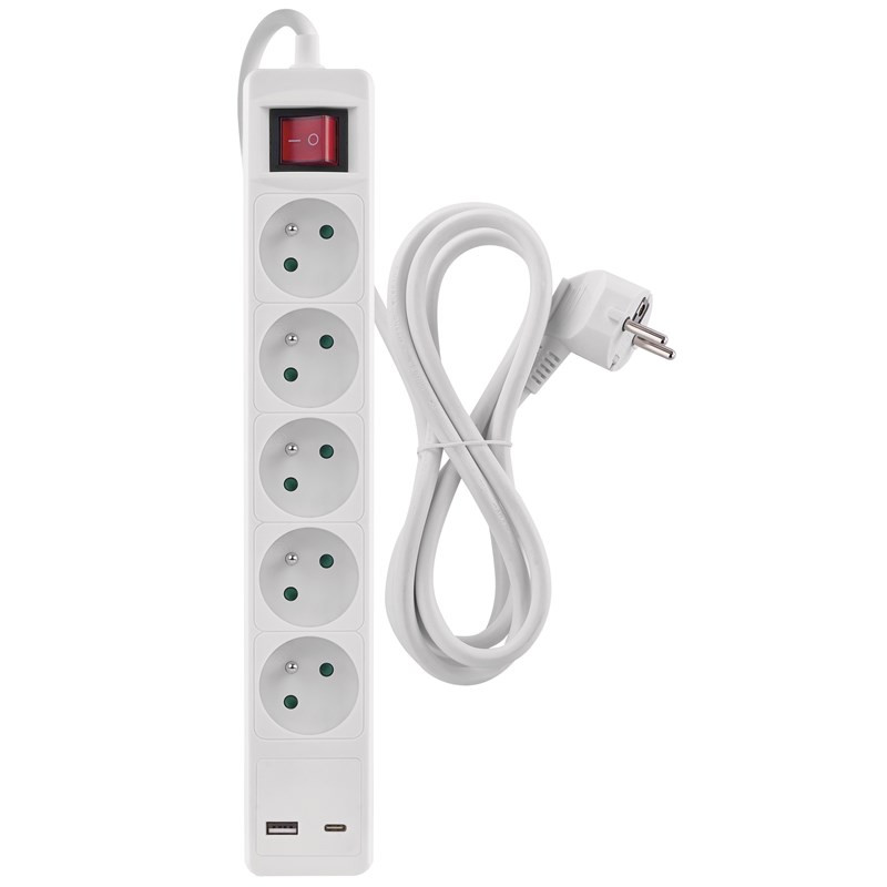 Przedłużacz EMOS 5x zásuvka, 1×USB-A + 1×USB-C vypínač, 3m
