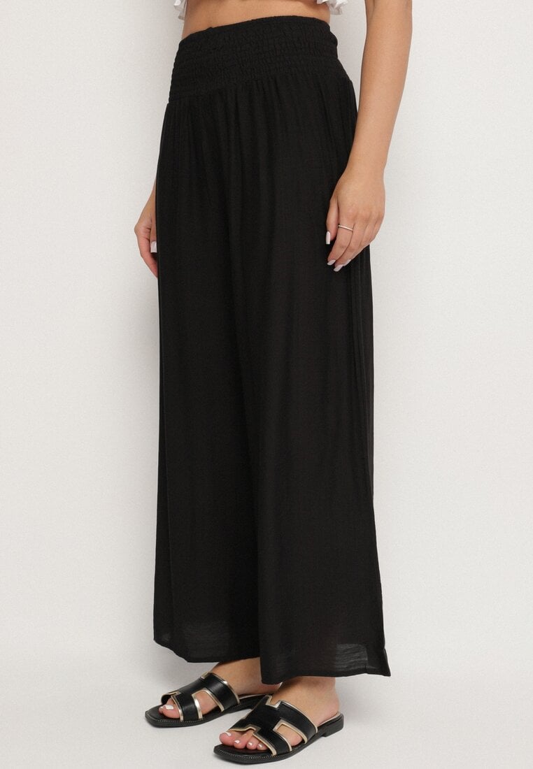 Czarne Wiskozowe Szerokie Spodnie z Wysokim Stanem Orrilia