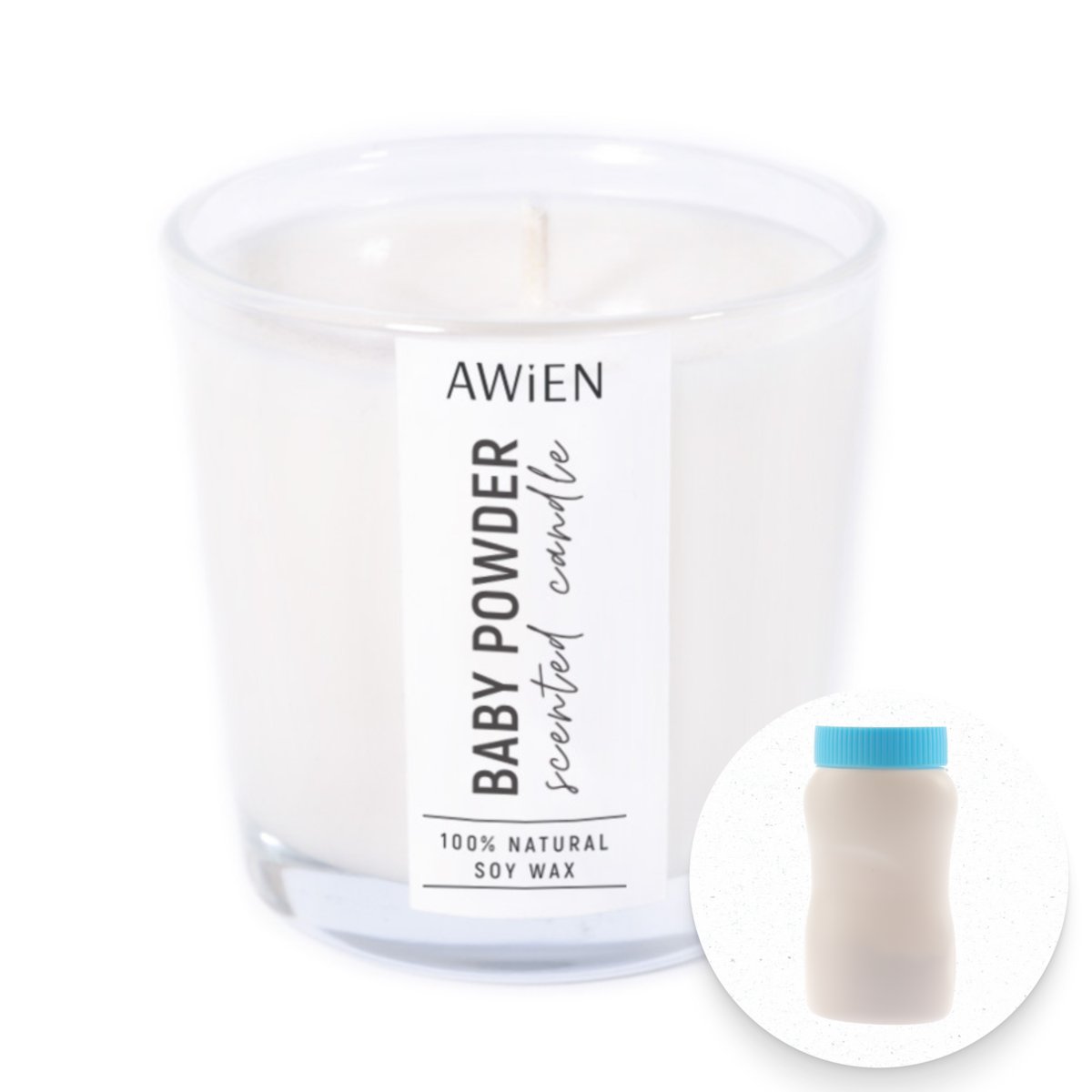 Świeca Zapachowa Sojowa w Szkle Puder z Bawełnianym Knotem Baby Powder