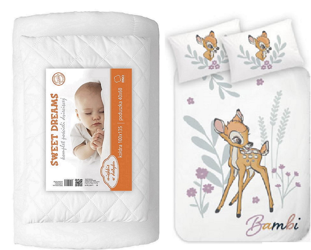 Komplet do łóżeczka kołdra pościel podusia 100x135 Bambi