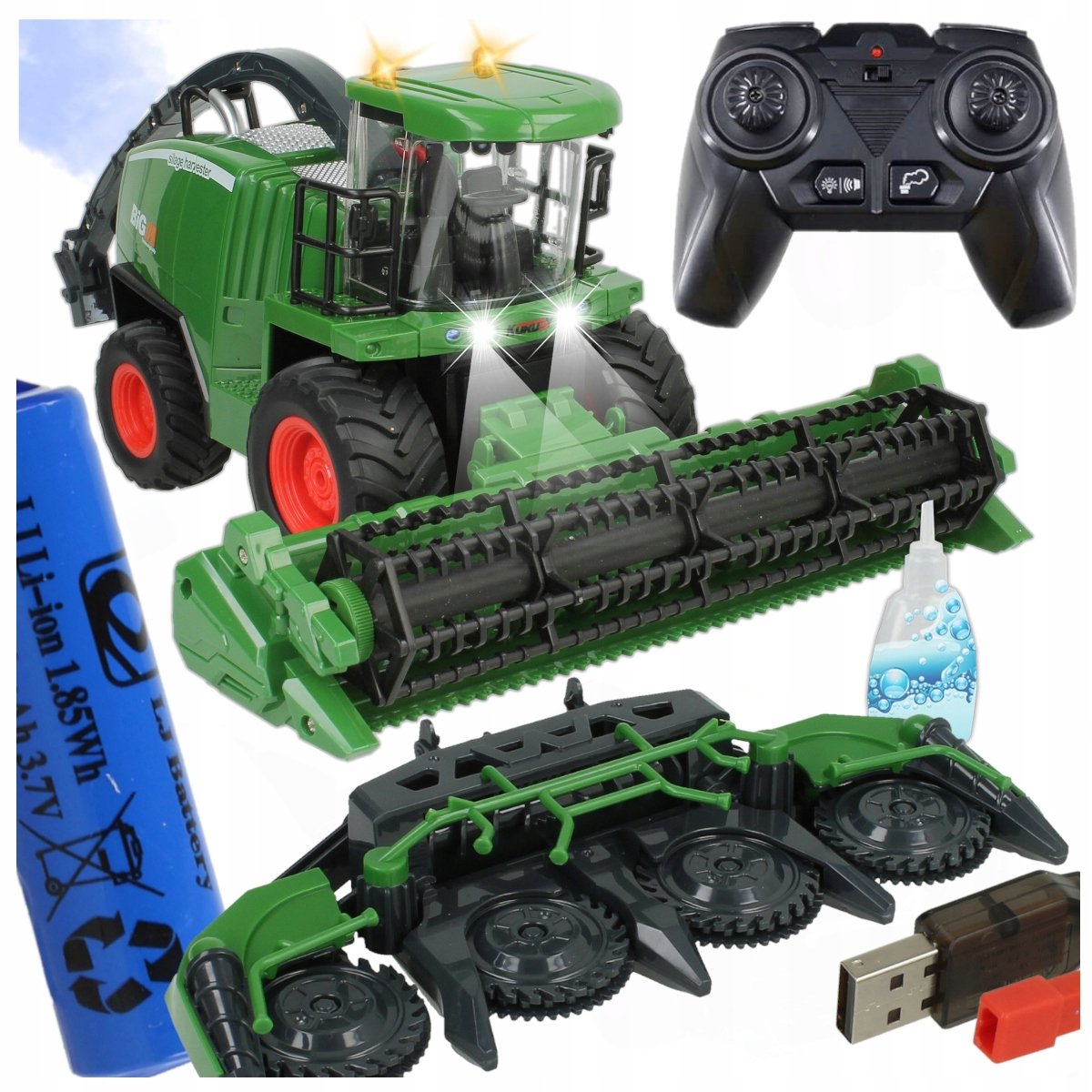 ZDALNIE STEROWANY KOMBAJN DUŻY TRAKTOR RC DYMIĄCY DŹWIĘK ŚWIATŁO AKUMULATOR