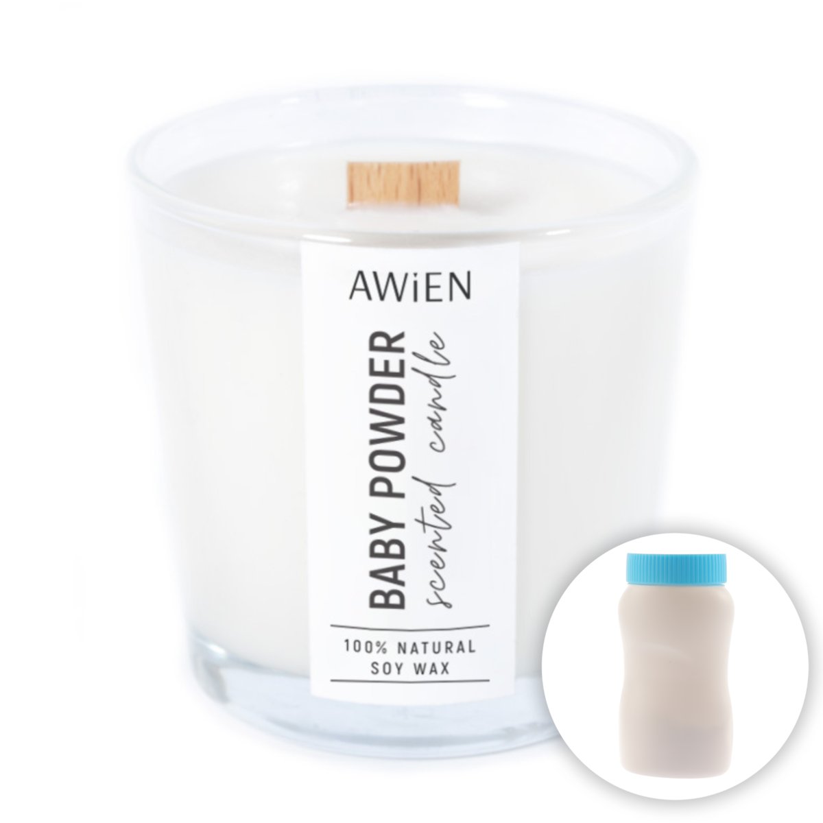 Puder Świeca Sojowa w Szkle Z Drewnianym Knotem Pudrowa Baby Powder