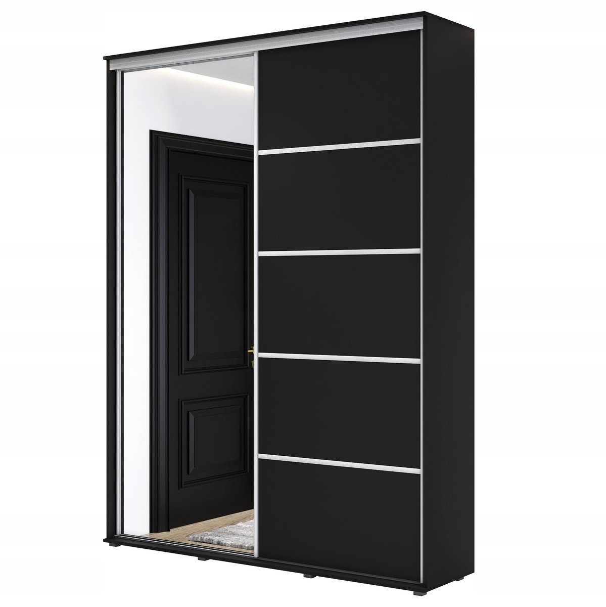 Szafa przesuwna LORIS 1 ALU 200 x 242 x 45 cm czarny lustro Kp-Meble