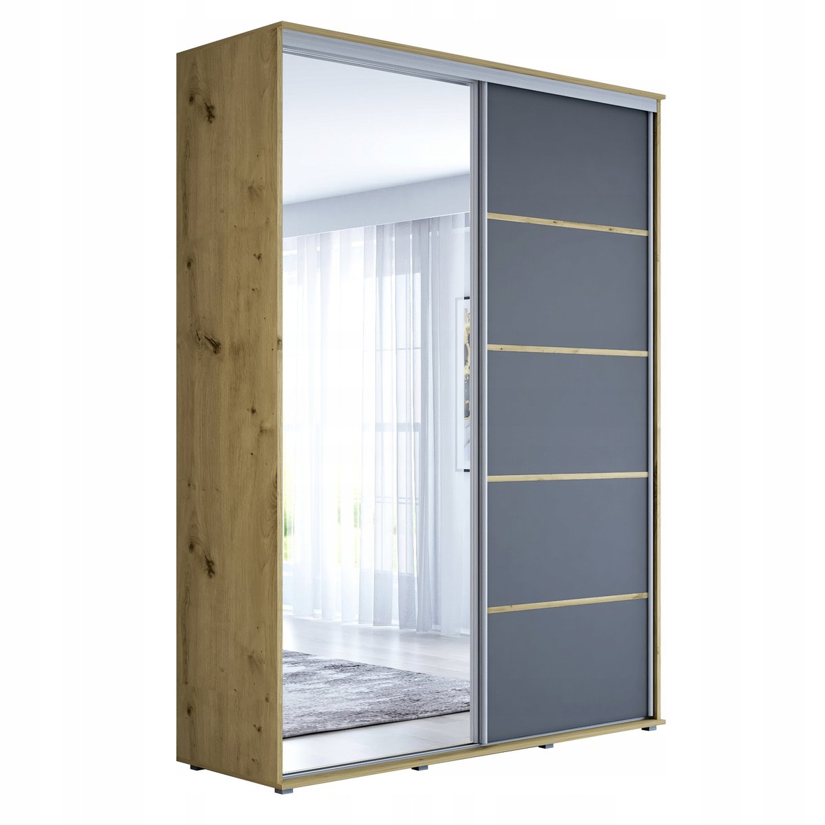 Szafa przesuwna MAJA 1 ALU 160 x 242 x 61 wielokolorowy, loft, lustro