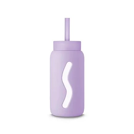 Pastel Lilac - Silikonowa Słomka i Nakładka na Szklaną Butelkę 500 ml - Muuki