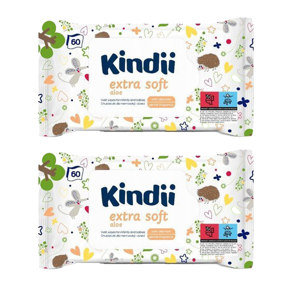 Chusteczki nawilżane dla dzieci Kindii aloe extra soft 2 opakowania
