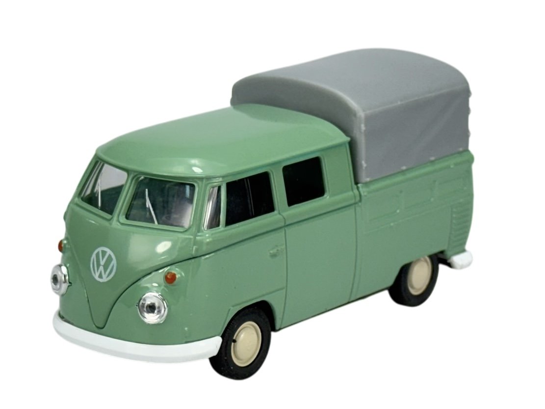 WELLY VW VOLKSWAGEN T1 DOUBLE CABIN PICK UP Z PAKĄ ZIELONY 1:34 Samochód Nowy Metalowy Model 43603