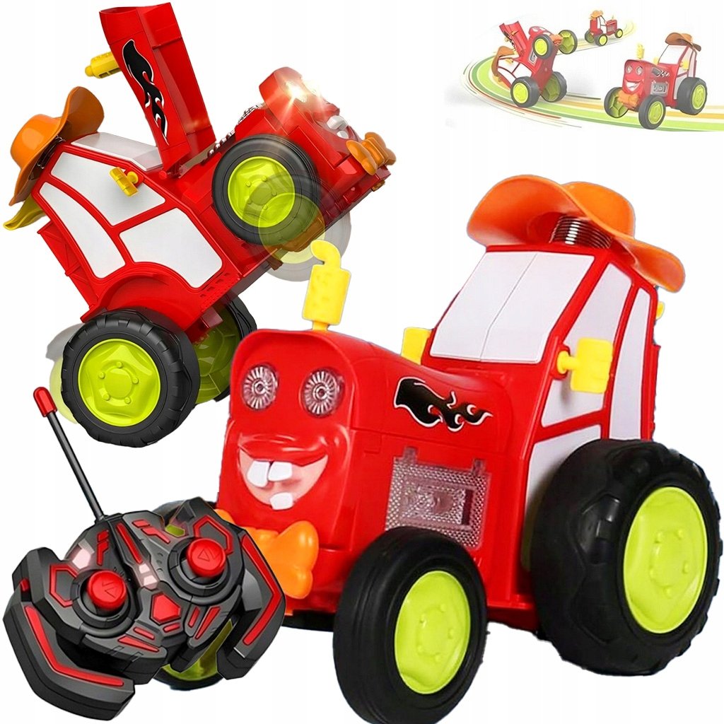 TRAKTOR ZDALNIE STEROWANY CIĄGNIK RC CZERWONY AUTO ŚWIECI SKACZE AKUMULATOR
