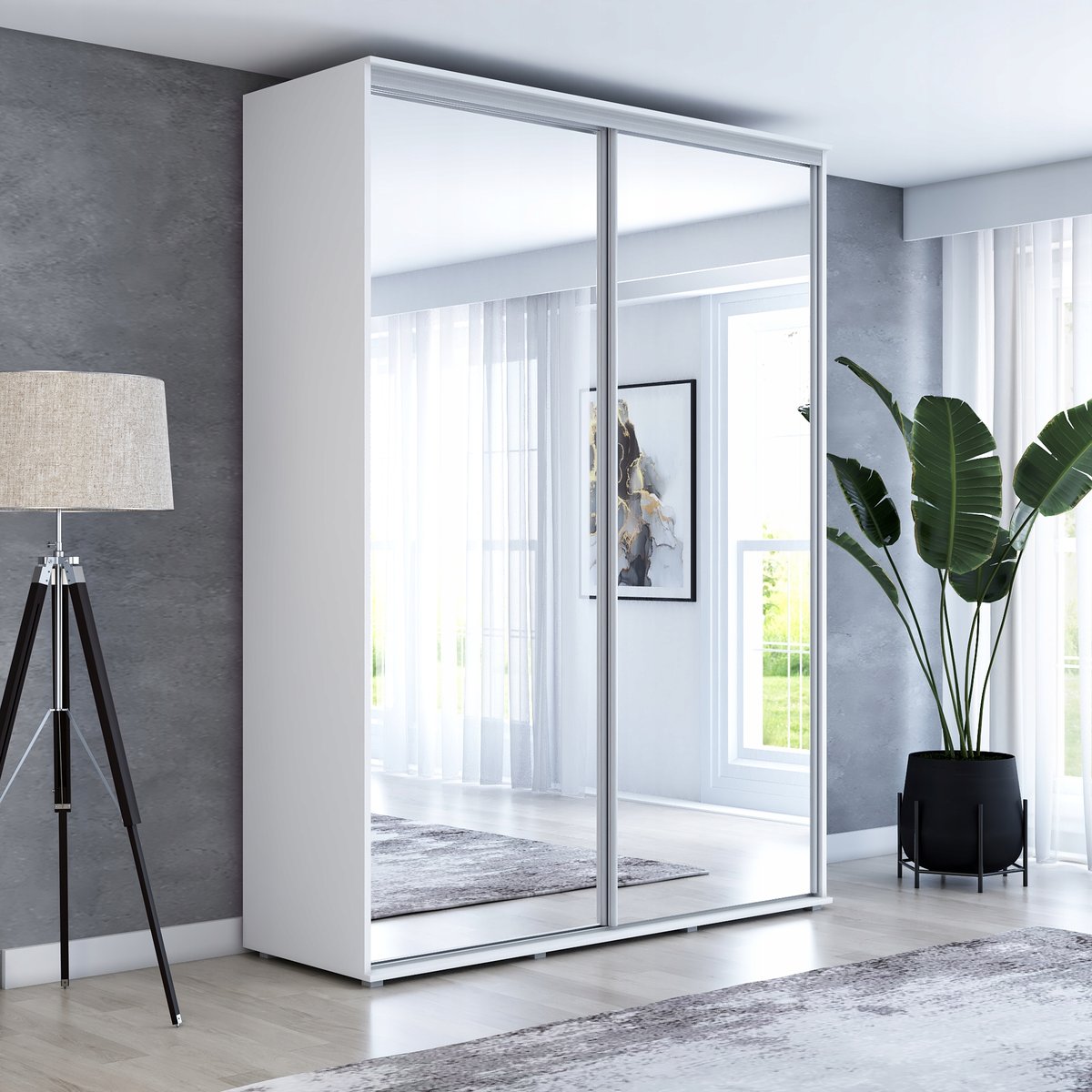 Szafa MAJA 2 przesuwna 170x242 biała wysoka lustra