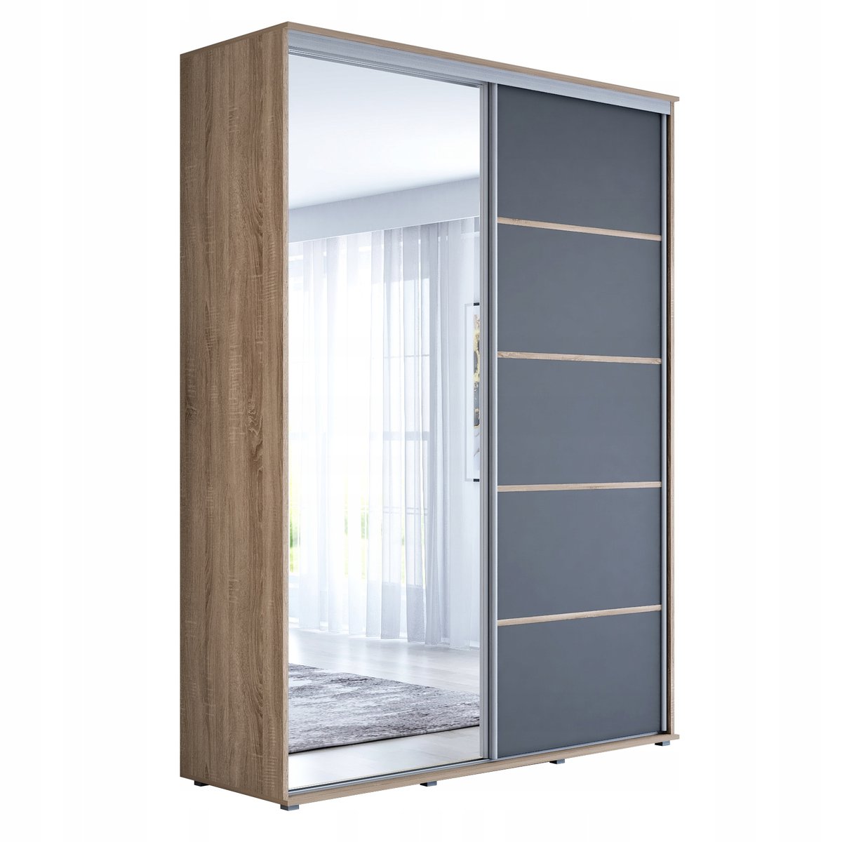 Szafa przesuwna KP-Meble MAJA 1 ALU lustro 150 x 242 x 61 szuflady + półki