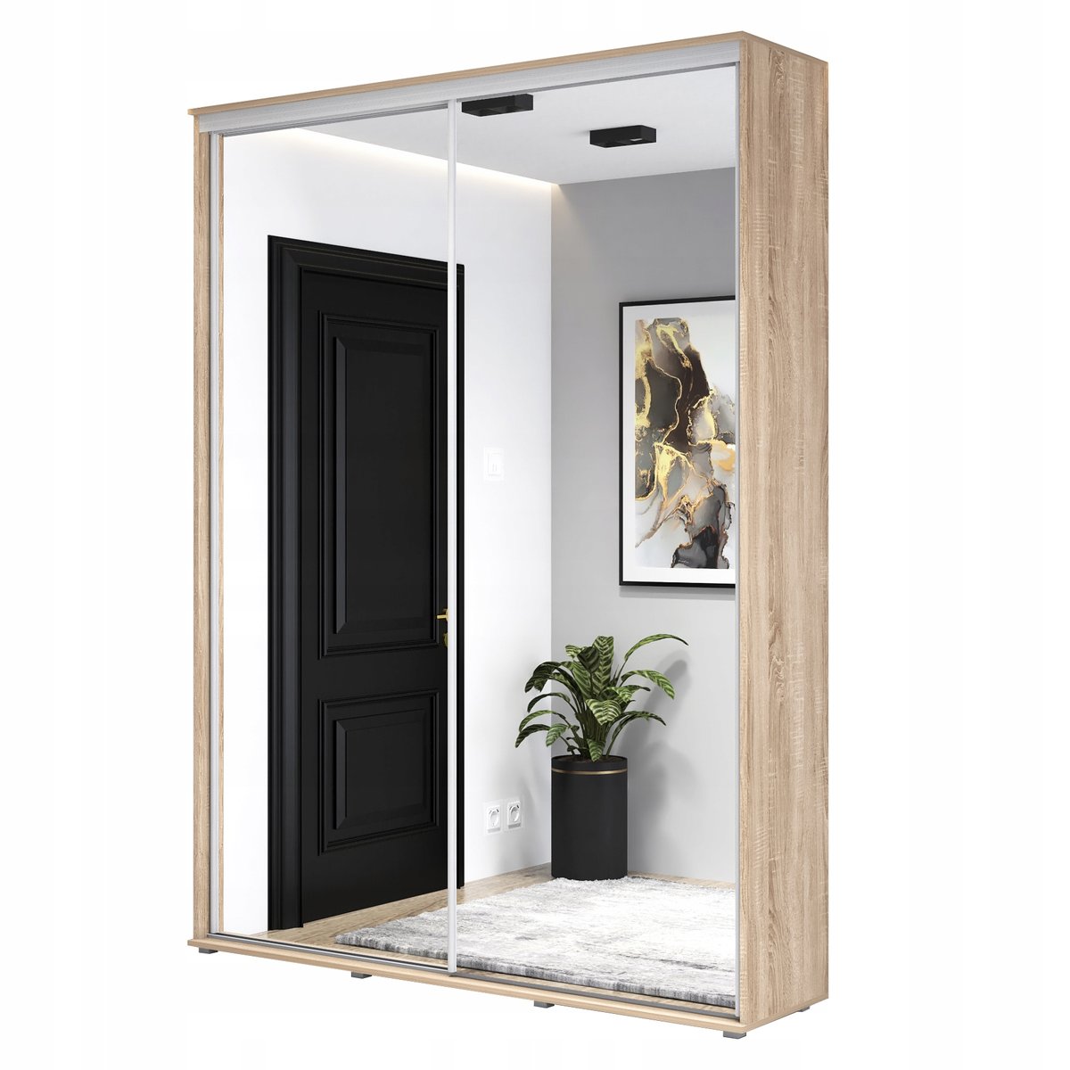 Szafa przesuwna LORIS 2 lustra 200 x 242 x 45 dąb sonoma z wyposażeniem