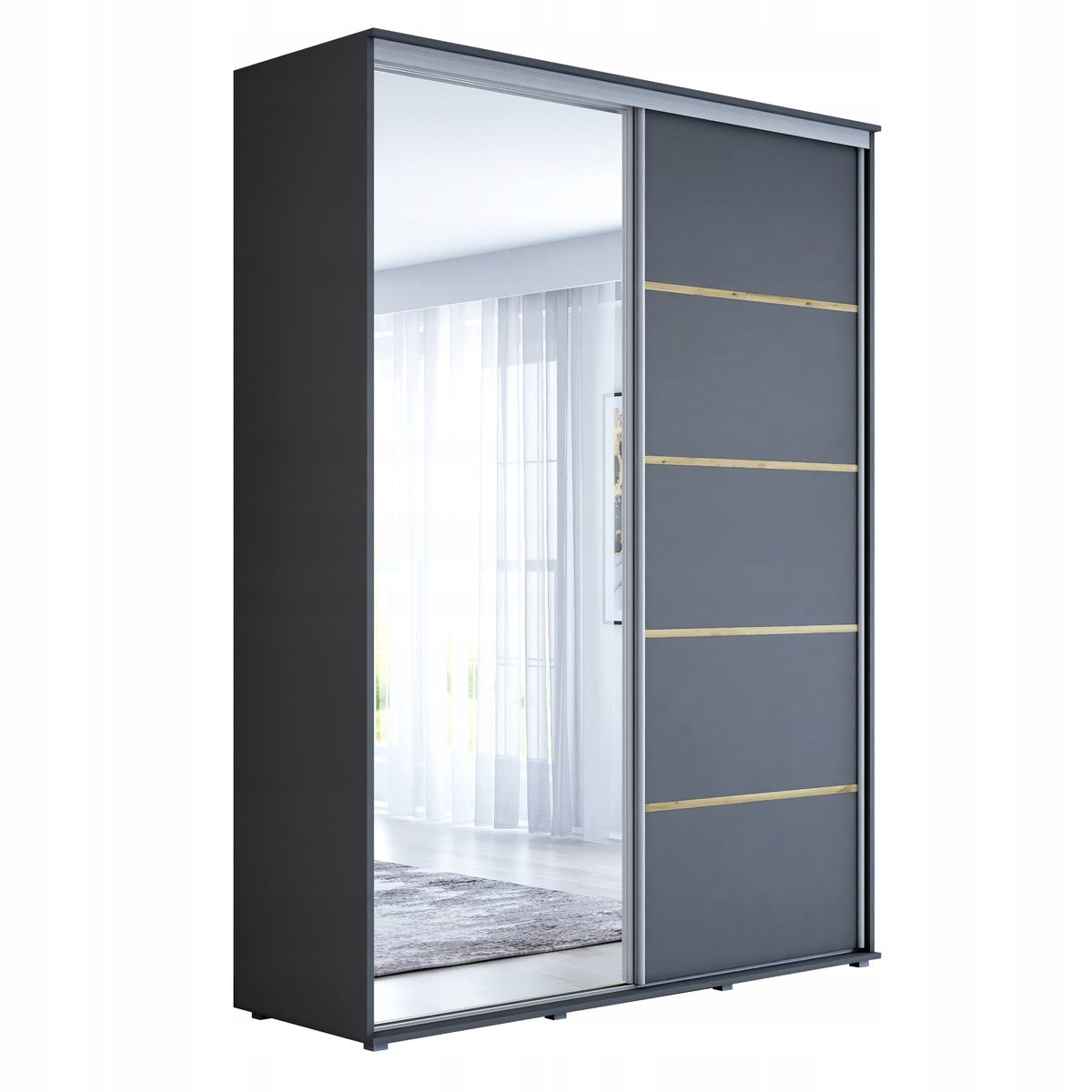 Szafa przesuwna MAJA 1 ALU 120 x 242 x 61 cm antracyt, lustro