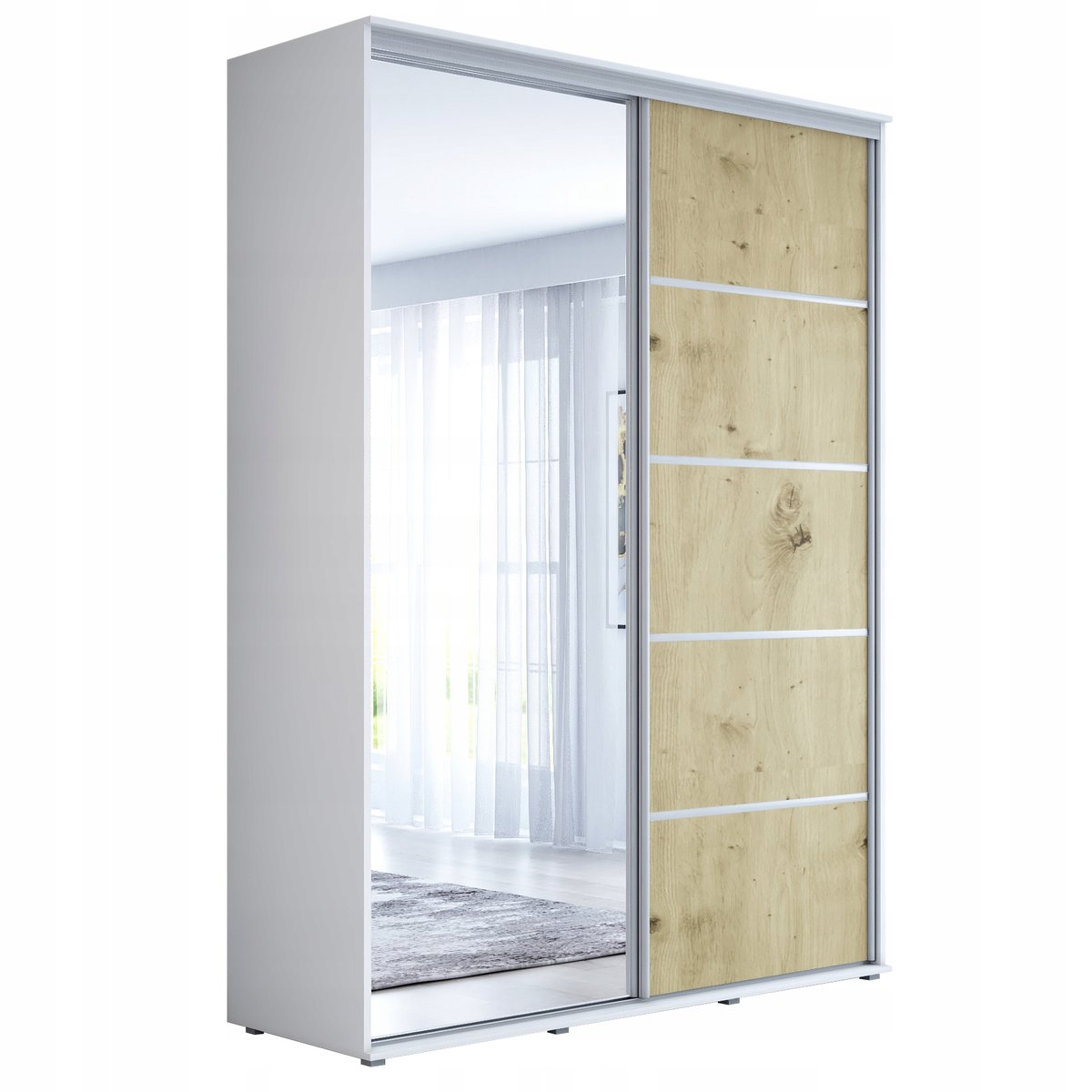 Szafa przesuwna MAJA 1 ALU 160 x 242 x 61 cichy domyk, lutro + półki