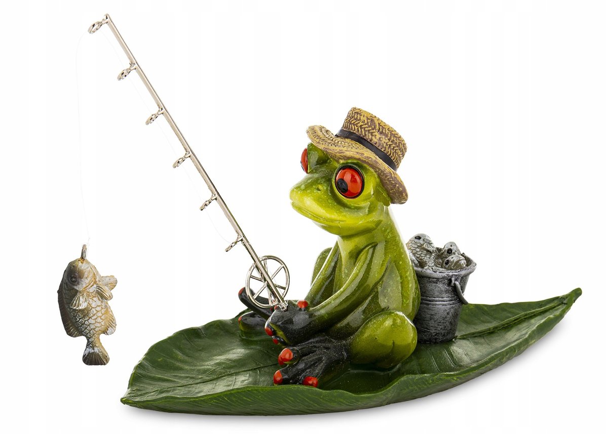 FIGURKA ŻABA WĘDKARZ 14x8x20 żabka na rybach z wędką