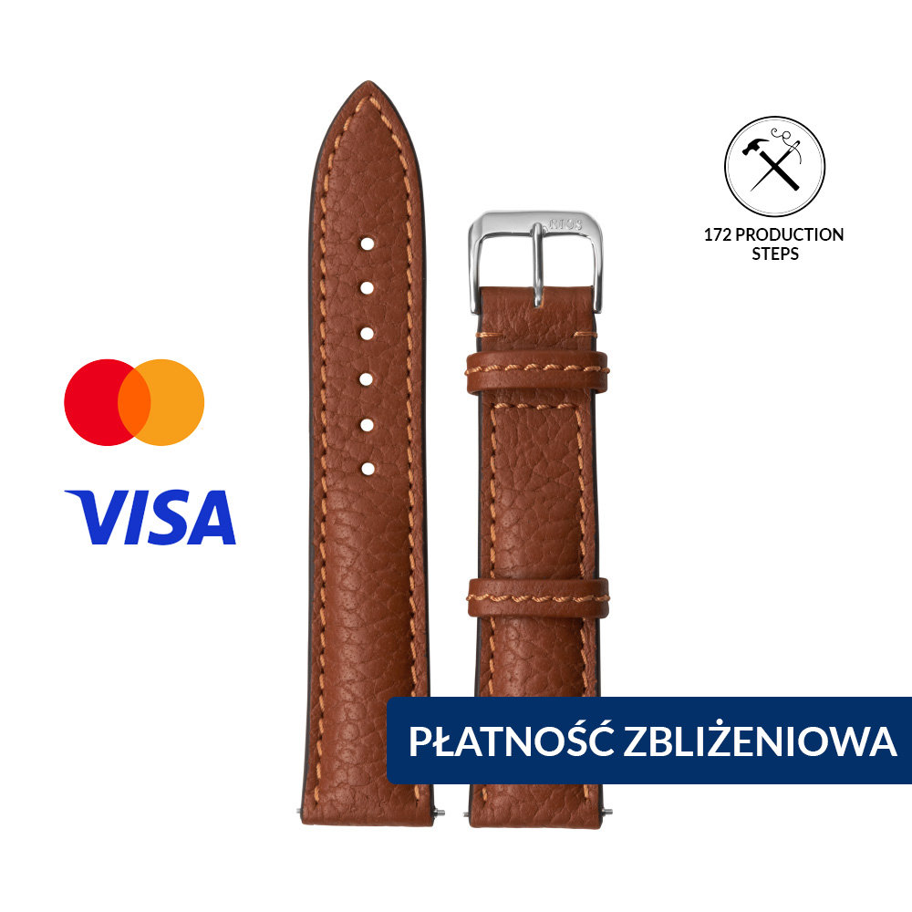 INVIS STRAP COLORADO COGNAC 20mm – Pasek do zegarka z NFC i płatnościami zbliżeniowymi Skóra Bawola Certyfikat Mastercard i Visa Ręcznie wykon..