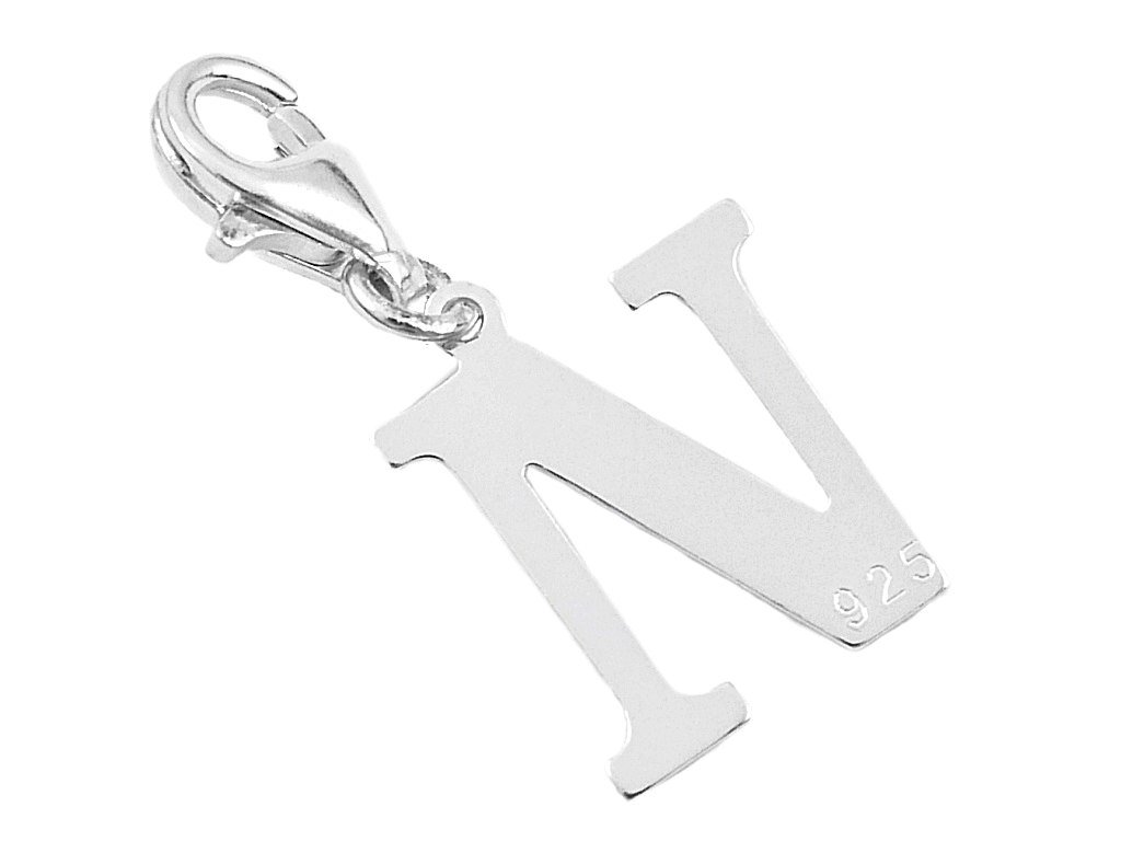 Srebrny charms zawieszka do bransoletki litera literka N