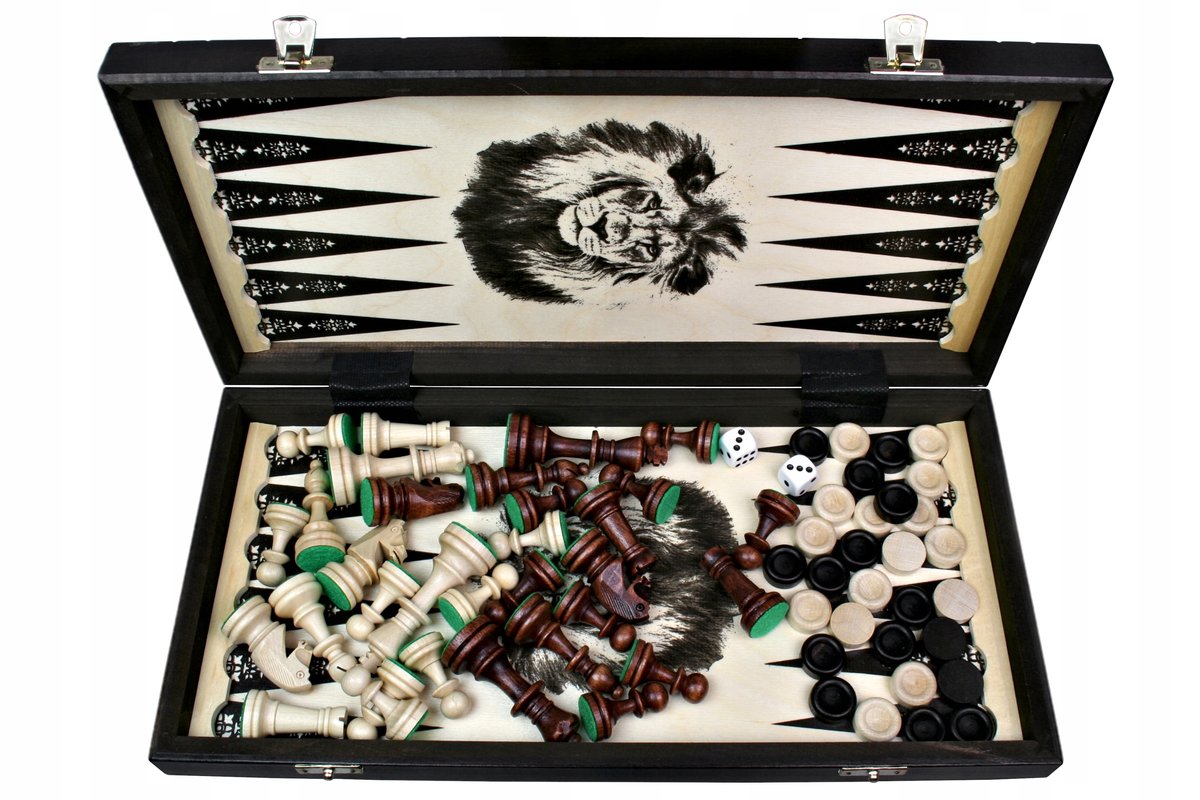 3w1 BACKGAMMON + Szachy DREWNIANE + Warcaby 40 cm