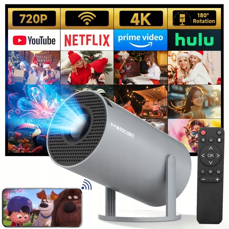 HY300 2025 PROJEKTOR RZUTNIK ANDROID SMART TV WIFI FULL HD SZARY USZKODZONY