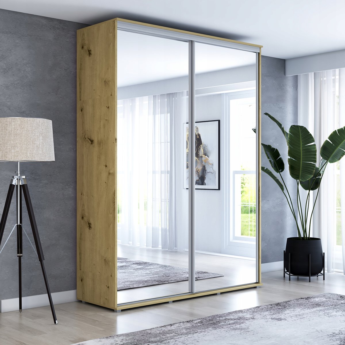 Szafa MAJA 2 przesuwna 180x242 dąb artisan lustra