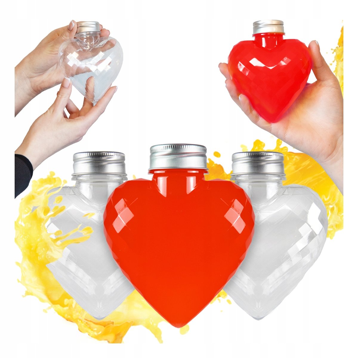 5x Butelki OZDOBNE SERCE 300ml Na Sok Wodę, Trunki Prezent Cukierki BUTELKA