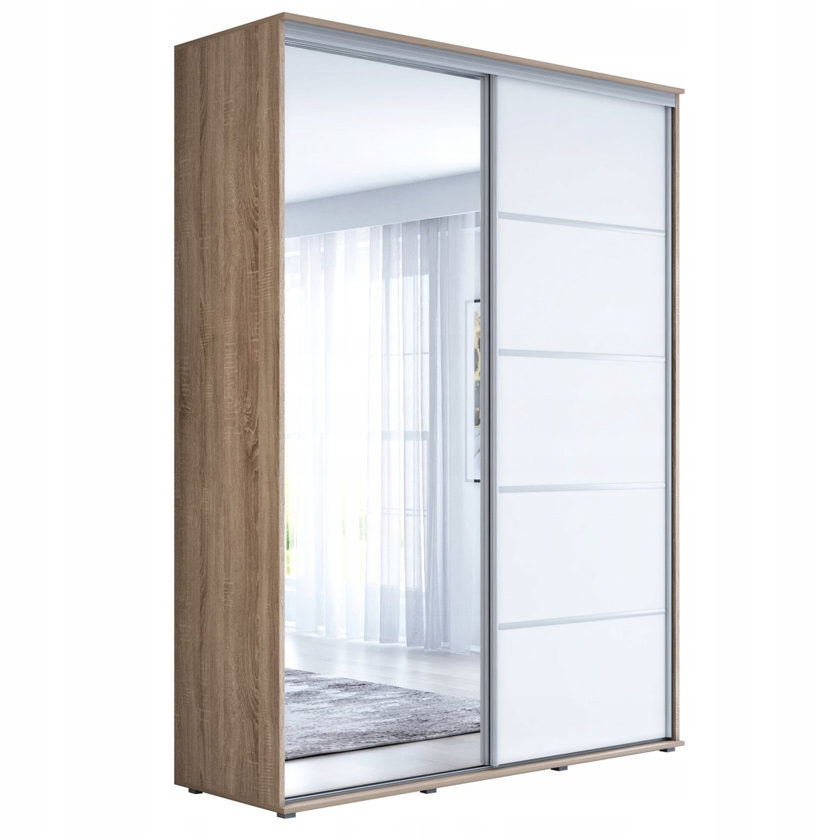 Szafa przesuwna MAJA 1 ALU 130 x 242 x 61 cm sonoma, biały, z wyposażeniem