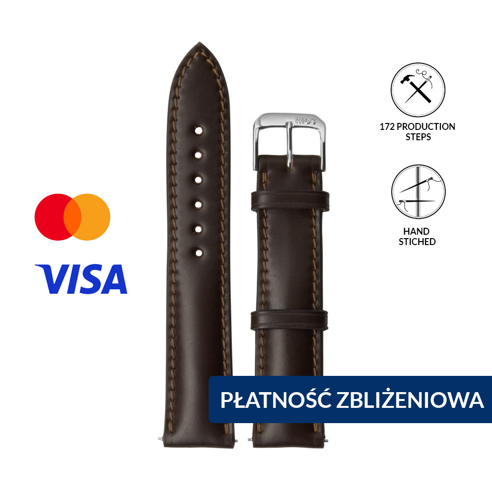 INVIS STRAP CHICAGO MOCHA 22mm – Pasek do zegarka z NFC i płatnościami zbliżeniowymi Skóra Shell Cordovan Certyfikat Mastercard i Visa Ręcznie..