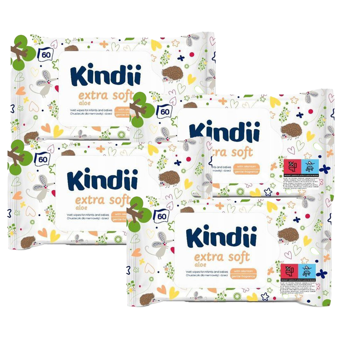 Chusteczki nawilżane dla dzieci Kindii aloe extra soft 4 opakowania