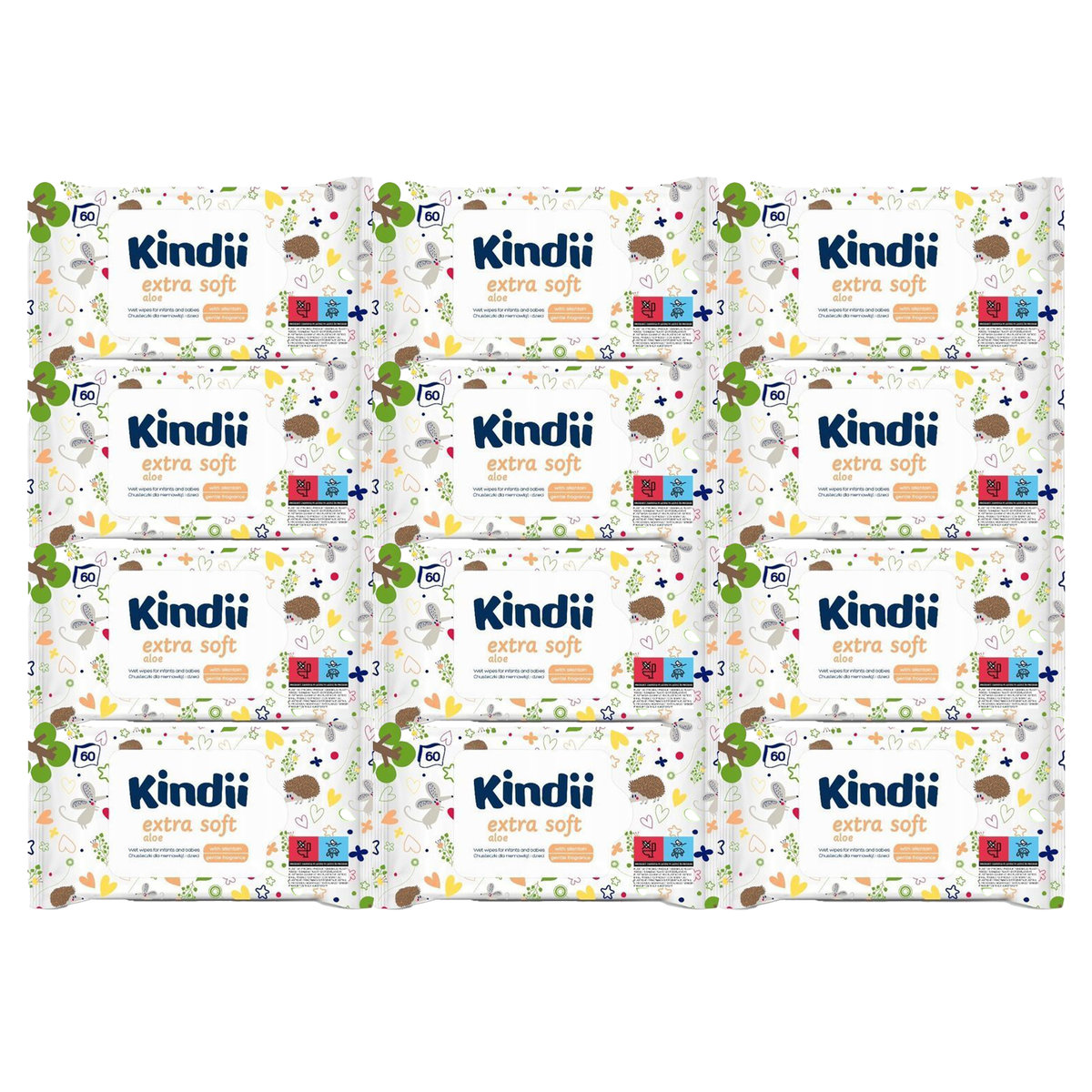 Chusteczki nawilżane dla dzieci Kindii aloe extra soft 12 opakowania