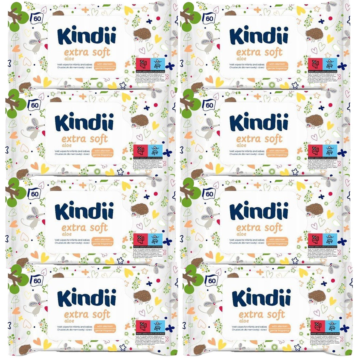 Chusteczki nawilżane dla dzieci Kindii aloe extra soft 8 opakowania