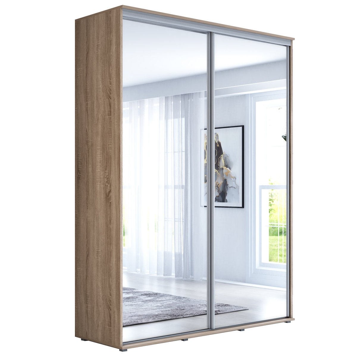 Szafa przesuwna MAJA 2 100 x 242 x 61 duża, lustra, pojemna, dąb sonoma