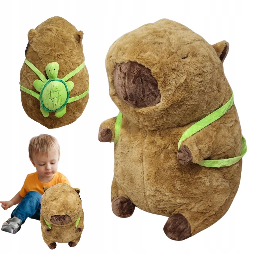 Kapibara z Plecakiem Pluszowym Żółwiem MASKOTKA PRZYTULANKA PLUSZAK 35 cm