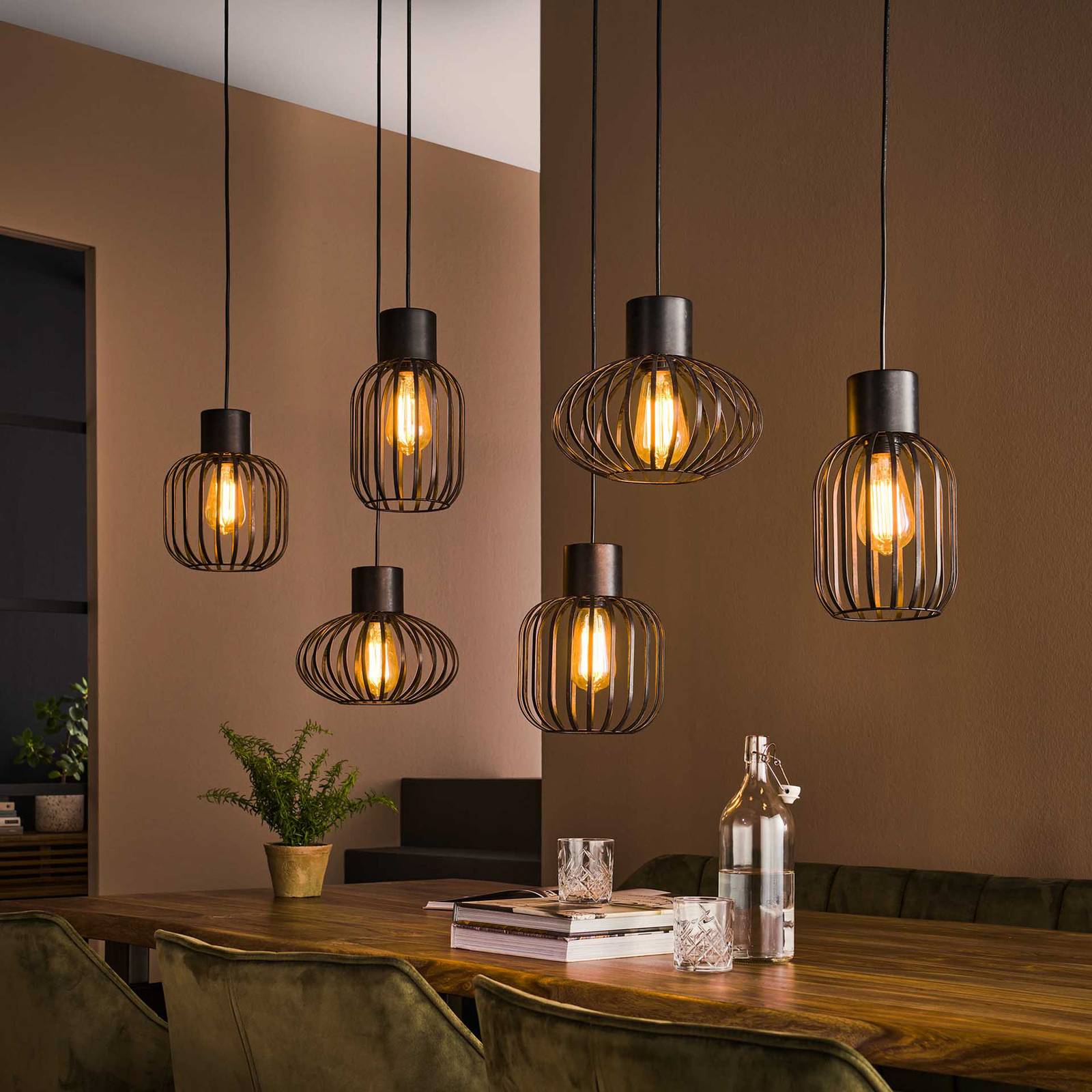 ZIJLSTRA Lampa wisząca Prison, możliwość ściemniania, czarny, salon / jadalnia, metal