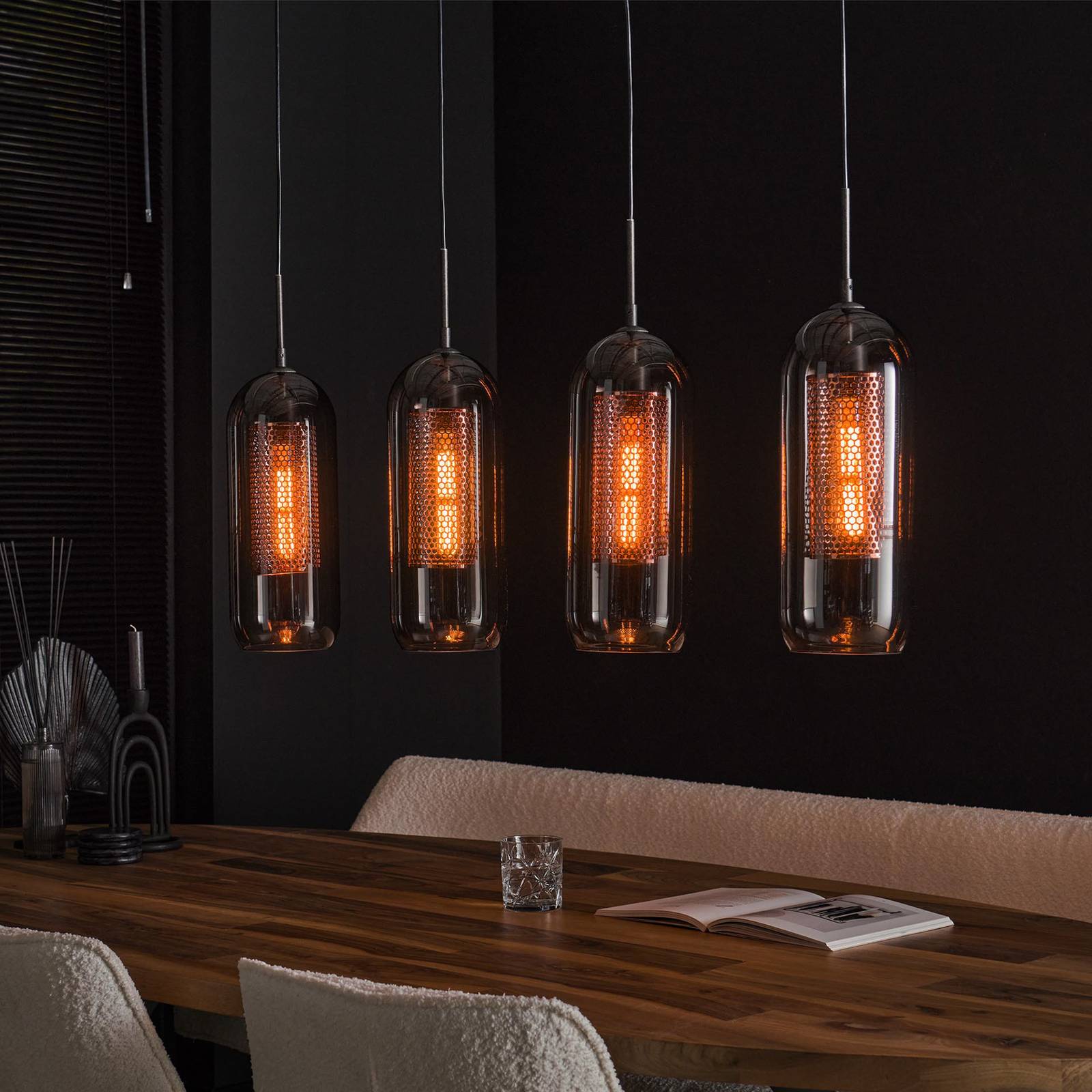 ZIJLSTRA Lampa wisząca szklana Kamilian, możliwość ściemniania, aluminiowy / szary / cynkowy, salon / jadalnia, metal