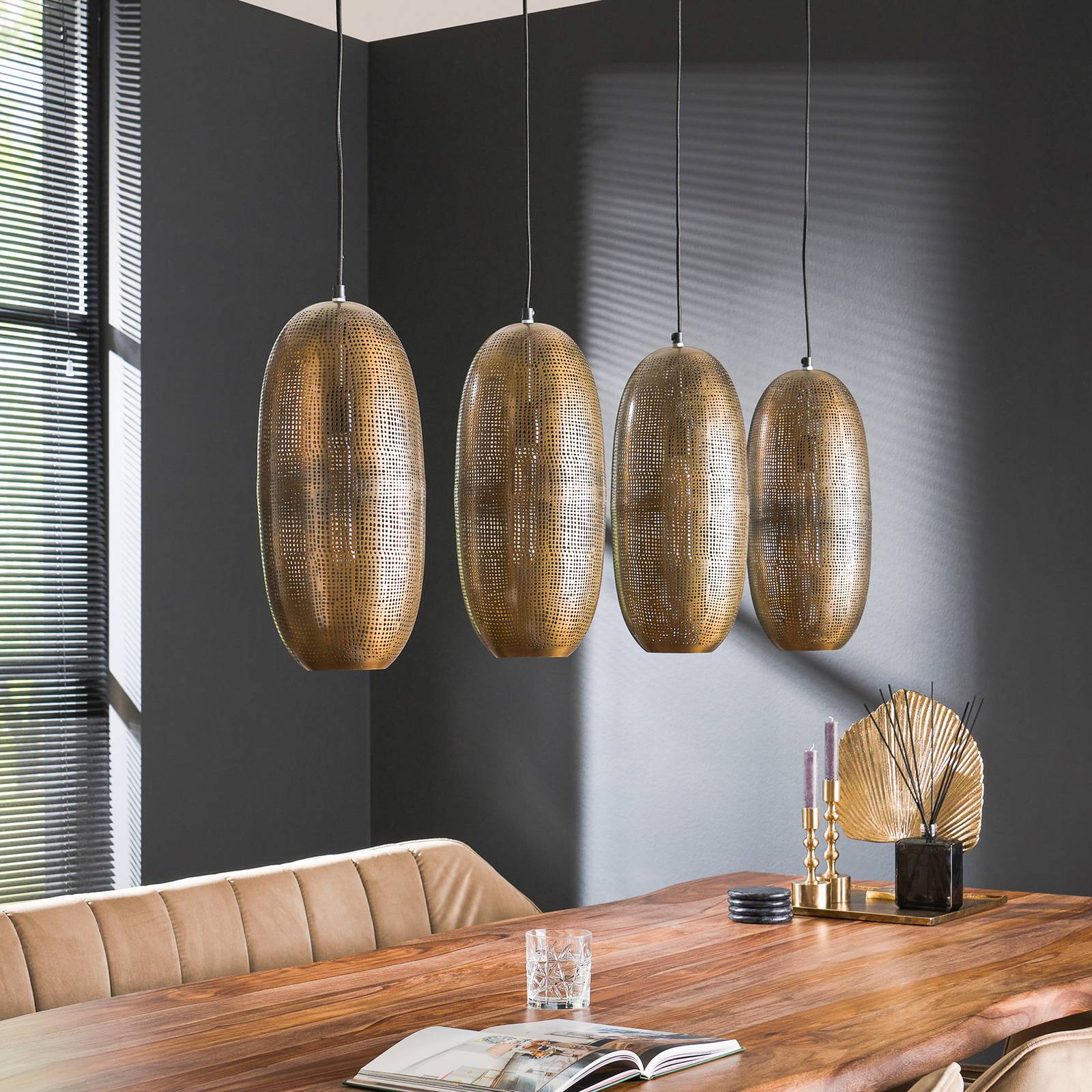 ZIJLSTRA Lampa wisząca Cosima, możliwość ściemniania, brązowy / mosiężny, salon / jadalnia, metal, design