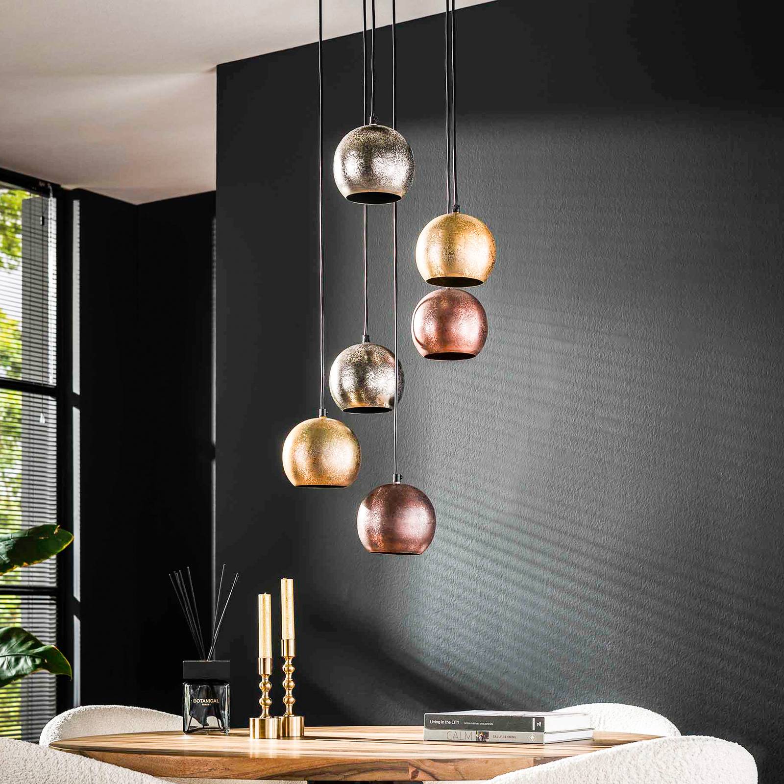 ZIJLSTRA Lampa wisząca Mixa, możliwość ściemniania, brązowy / mosiężny, salon / jadalnia, metal, design