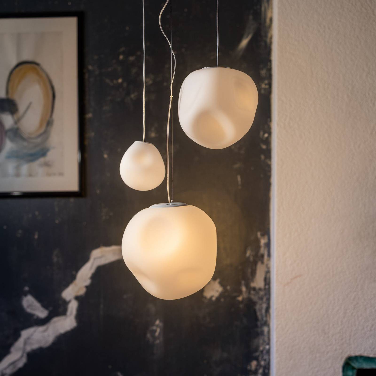 Foscarini Lampa wisząca designerska Hoba Media, możliwość ściemniania, biały / opal, salon / jadalnia, szkło, design