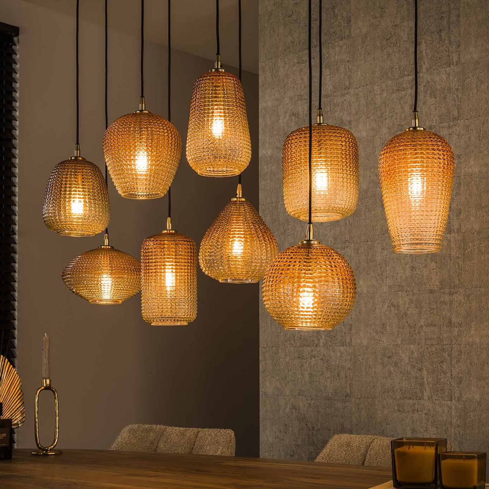 ZIJLSTRA Lampa wisząca szklana Dot, możliwość ściemniania, kremowy / amber, salon / jadalnia, szkło, nowoczesny