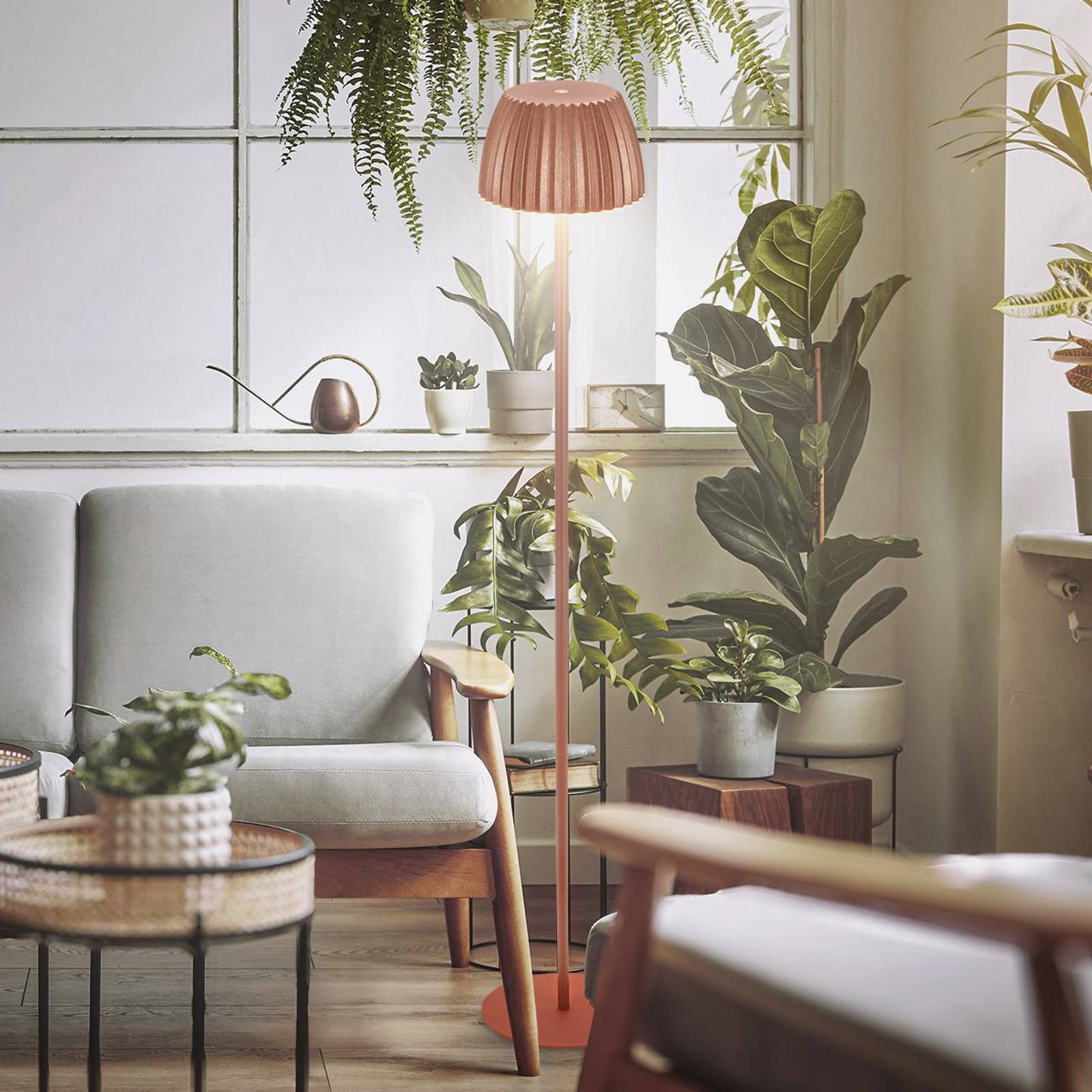Briloner Lampa stojąca LED Brilo unplugged Riffle, kolor miedziany