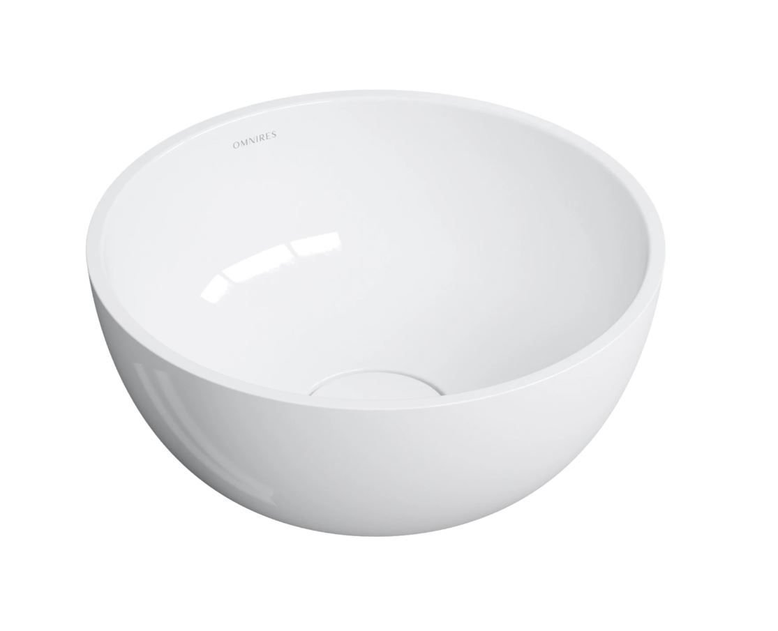 Umywalka nablatowa Omnires Shell M+ 35 cm okrągła biały połysk SHELL350UNBP