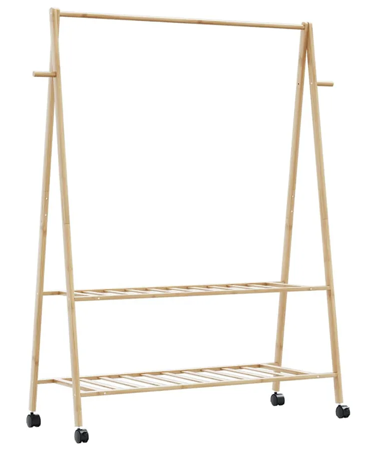 Wieszak na ubrania stojący z półkami i kółkami 132cm M0-D54