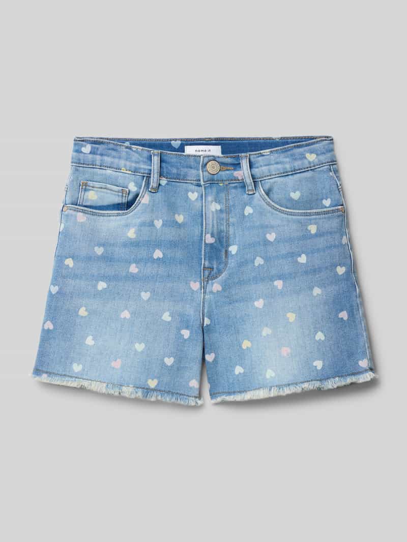 Szorty jeansowe o kroju slim fit z nadrukiem z motywem model ‘ROSE’