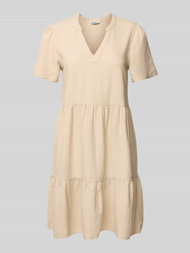 Sukienka casualowa o kroju comfort fit z mieszanki wiskozy i lnu model ‘TIRI-CARO’