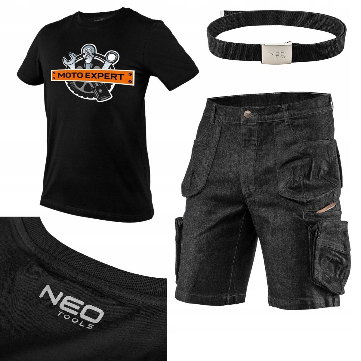 NEO ZESTAW Spodenki DENIM + T-SHIRT +PASEK roz XXL